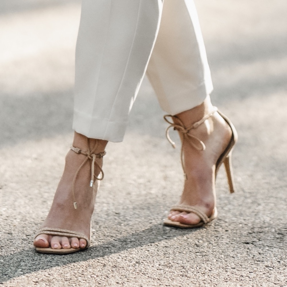 EMBELLISHED TUBULAR ANKLE TIE HEELED SANDALS